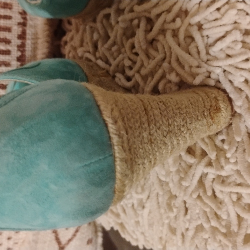 Trina Turk Turquoise Suede Leather Lace up Ankle Wrap Wedge Sandals - Picture 6 of 12